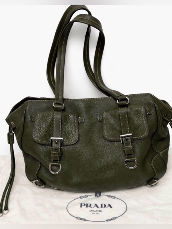Prada Handbags - Prada Hunter Green Leather Tote — Silver Hardware • Like New